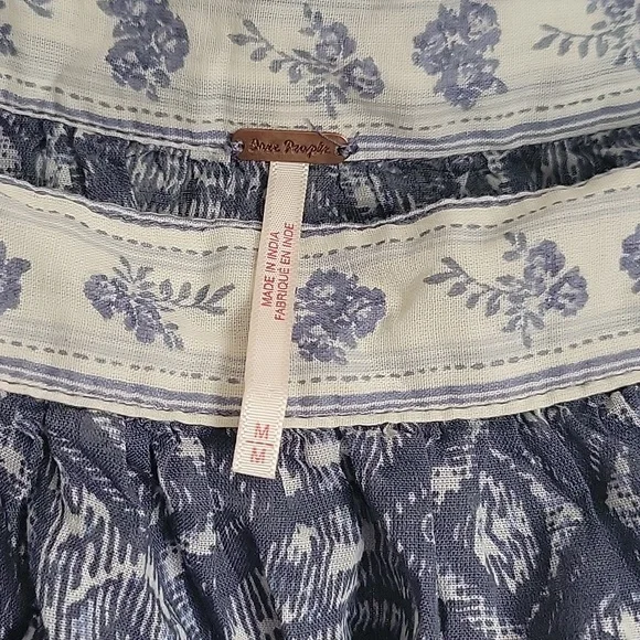 FREE PEOPLE Blue and Cream Printed Peasant Blouse - Picture 2 of 3